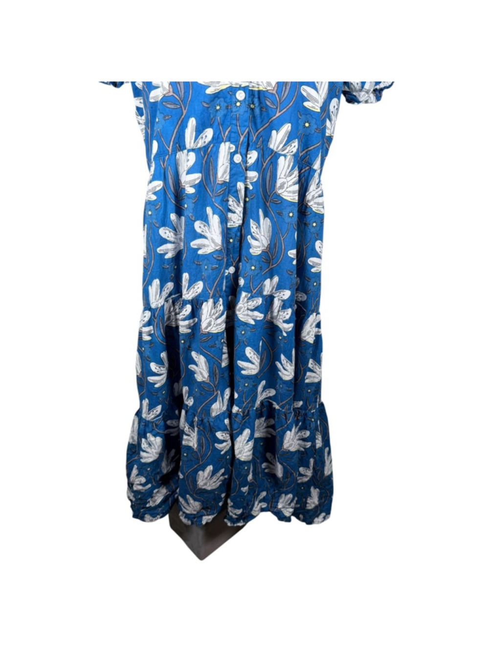 House of Binkie Blue White Floral Midi Dress 100% Cotton Cottage Beach Size M - Picture 7 of 11